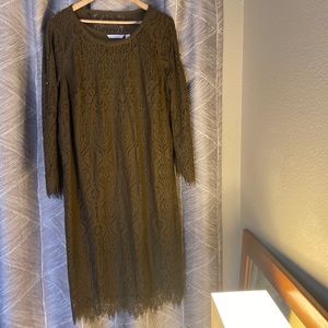 Isaac Mizrahi olive green lace dress 1x